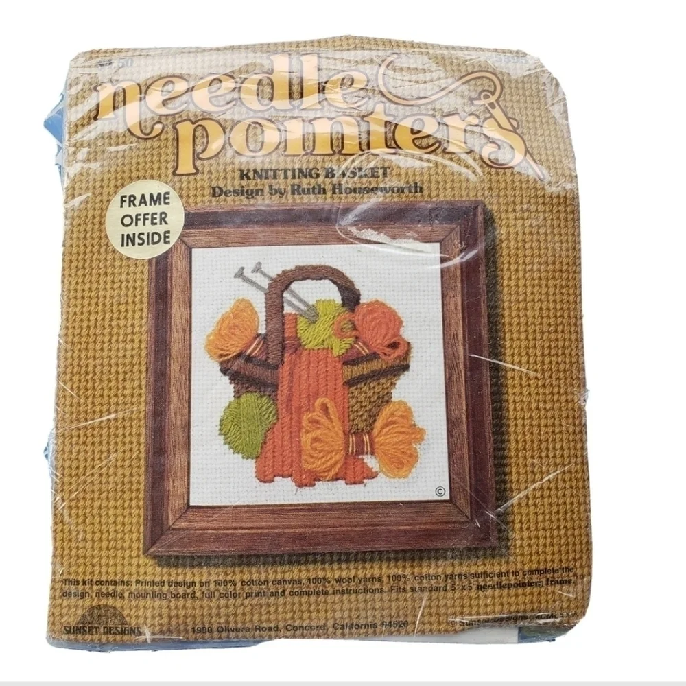 Needle Pointers Knitting Basket VTG 1975 Ruth Houseworth #5395 Kit 1970s Granny
